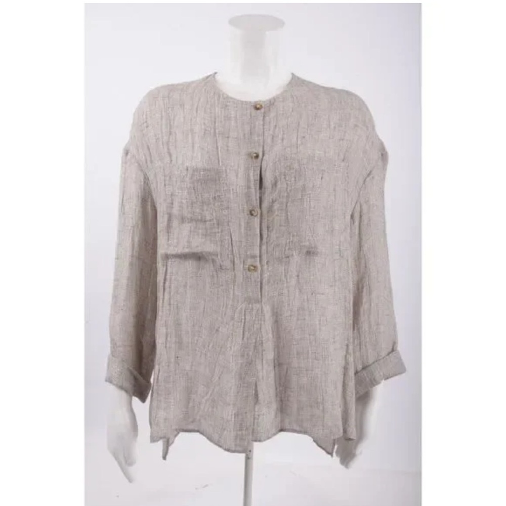 Zara Womens Linen Blouse Xs Gray Long Sleeve Button Front‎ / Box 18-5